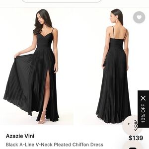 Azazie Women Black Vini A-Line V-Neck Pleated Chiffon Formal Maxi Dress